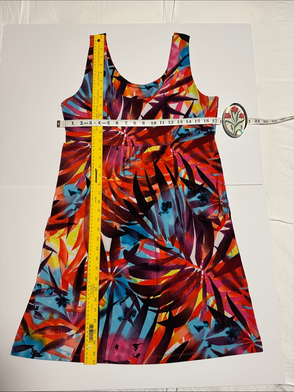 Scrubstar Tropical Leaf Print Empire Waist Dress with Pockets